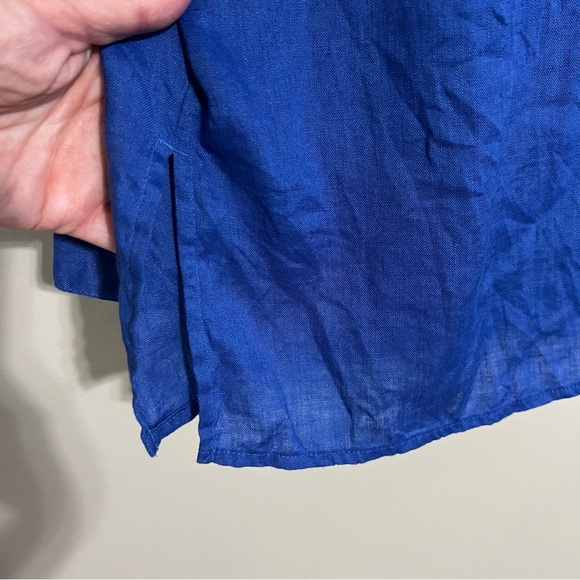 J Jill Love Linen Royal Blue Button Up Long Sleeve Shirt size medium - Picture 6 of 7